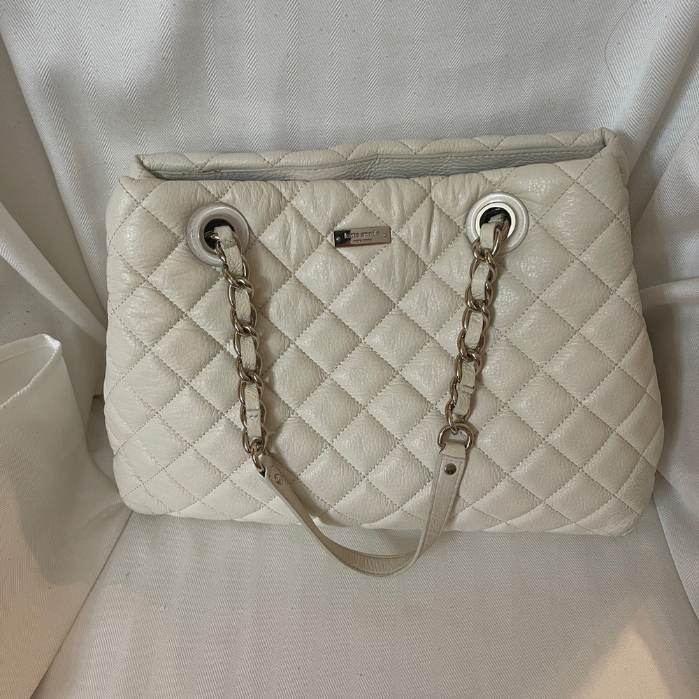 Kate Spade Cream Color Quilted Shoulder Bag with Chain Strap
